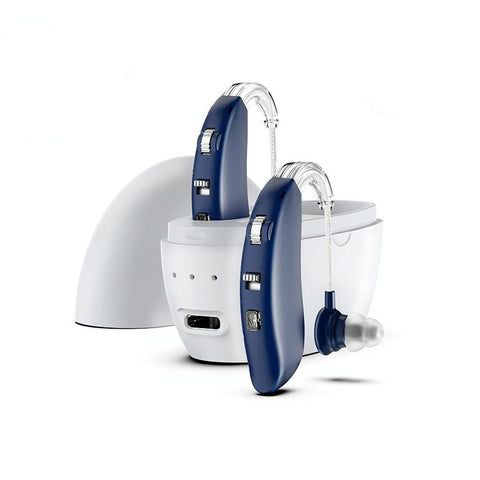 Rechargeable Hearing Aid Amplifier With Charging Pod Blue+White Other Health Care