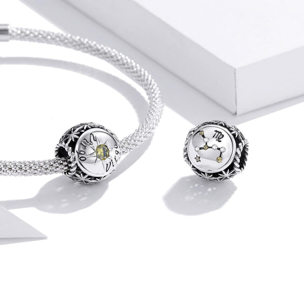 925 Sterling Silver Zodiac Zircon Bead Bracelet / Necklace Set Virgo Style Charms & Pendants