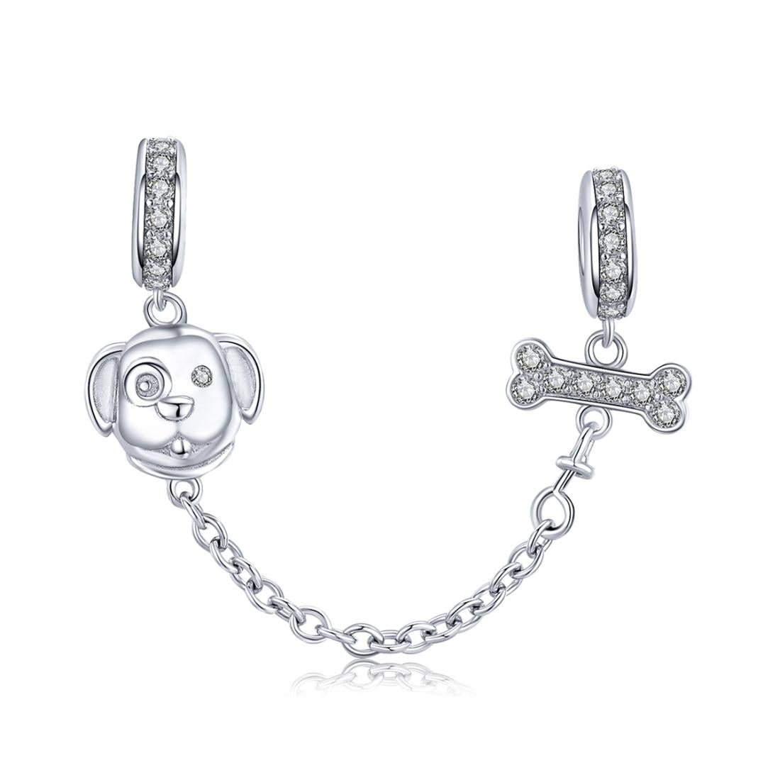 925 Sterling Silver Dog Beaded Safety Chain Bracelet Charms & Pendants