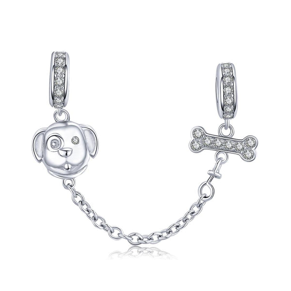 925 Sterling Silver Dog Beaded Safety Chain Bracelet Charms & Pendants