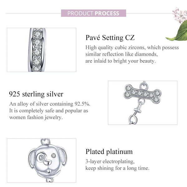 925 Sterling Silver Dog Beaded Safety Chain Bracelet Charms & Pendants