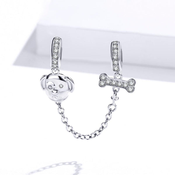 925 Sterling Silver Dog Beaded Safety Chain Bracelet Charms & Pendants