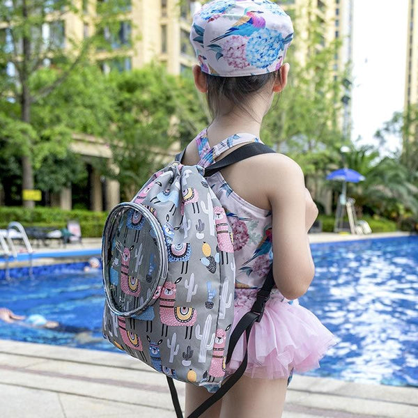 Blue Waterproof Drawstring Beach Bag L Wet Dry Separation Kids Shoulder Strap Dry Bags