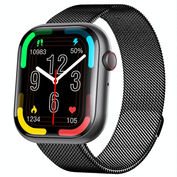 2.1 Inch Screen Smart Watch With Blood Sugar / Oxygen Monitoring Sos Alarm 100+ Sports Modes Black 3 Bead Steel Leather Smart Watches