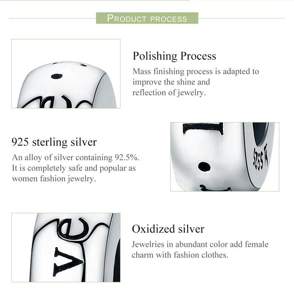 925 Sterling Silver Love Round Beads Perfect Gift! Charms & Pendants