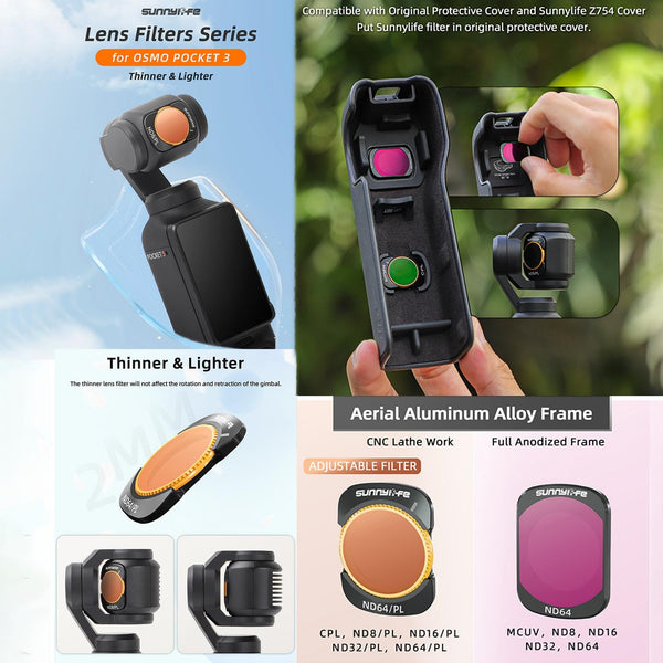 Sunnylife 3 In 1 Nd16 Camera Lens Filter For Dji Osmo Pocket No Gimbal Reset Nd64 Camera Drone Accessories