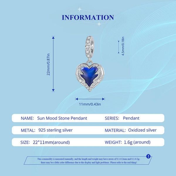 925 Sterling Silver Temperature Sensitive Heart Pendant For Jewelry Charms & Pendants