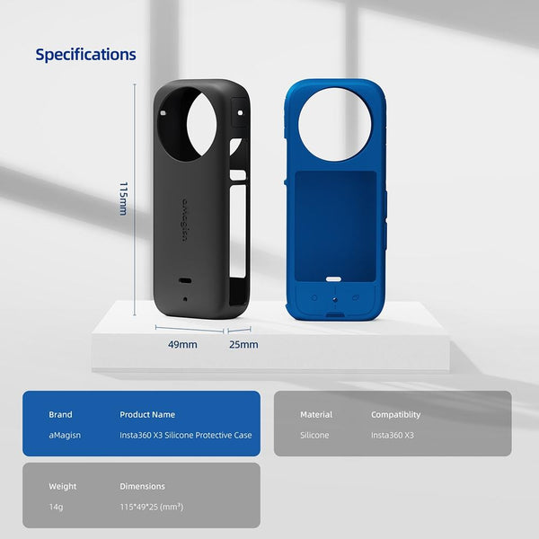 Amagisn Silicone Protective Cover For Insta360 X3 Body Camera Cases Bags & Covers