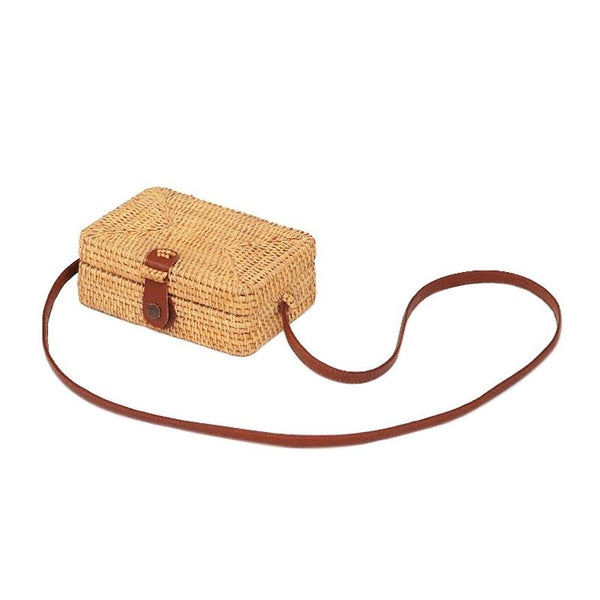 Handmade Square Rattan Bag Autumn Beach Diagonal Purse Vintage Style 19X13x7cm Women's Bags & Handbags
