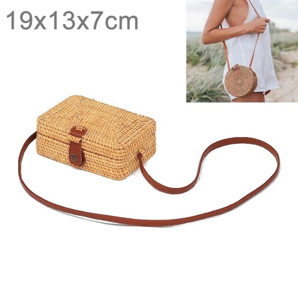 Handmade Square Rattan Bag Autumn Beach Diagonal Purse Vintage Style 19X13x7cm Women's Bags & Handbags