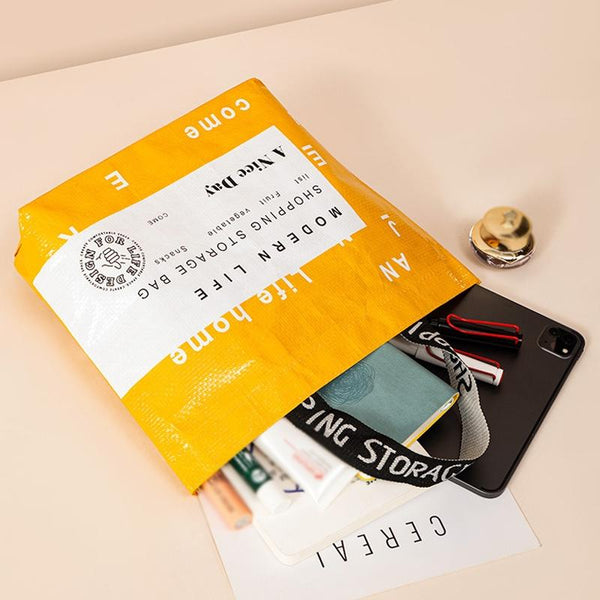 Eco Friendly Large Capacity Folding Shopping Bag Beige Small Yellow Reusable Shopping Bags