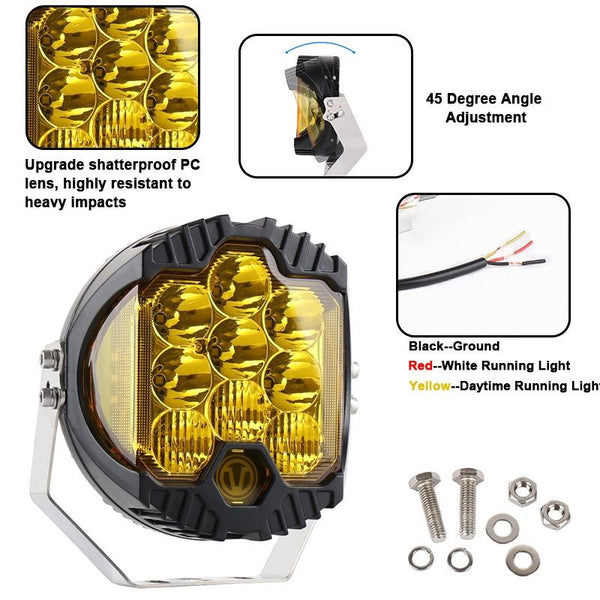 7 Inch Dc12v 30V 8000Lm 6500K 90W Car Led Light On Three Sides Headlight For Jeep Wrangler Gold Led Car Lights