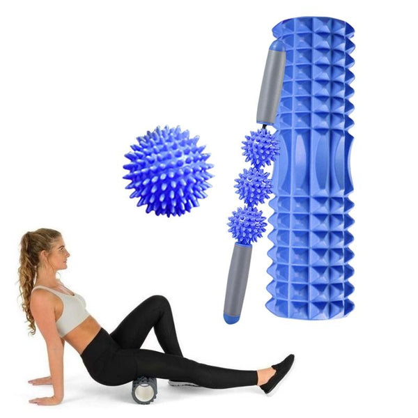 3 In 1 Eva Foam Roller Set 45Cm Length Blue Crescent Foam Rollers
