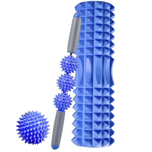 3 In 1 Eva Foam Roller Set 45Cm Length Blue Crescent Foam Rollers
