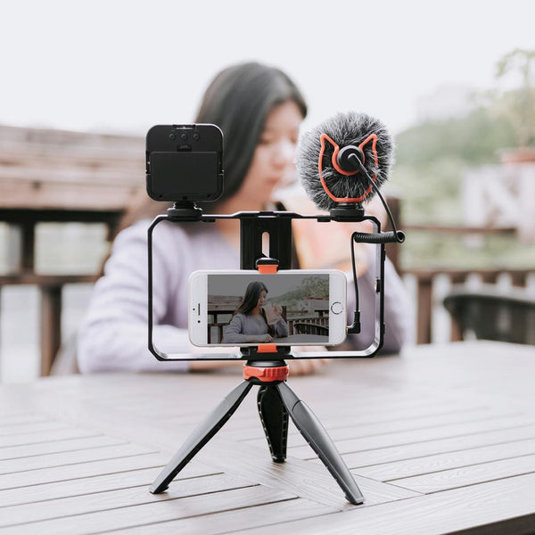 Vlogging Video Rig With Led Light Microphone And Tripod For Audio Camera Accessory Bundles