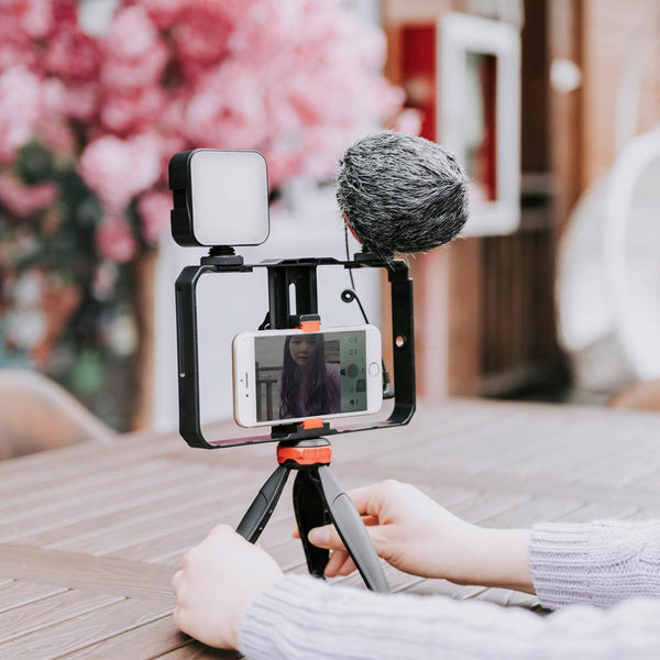 Vlogging Video Rig With Led Light Microphone And Tripod For Audio Camera Accessory Bundles