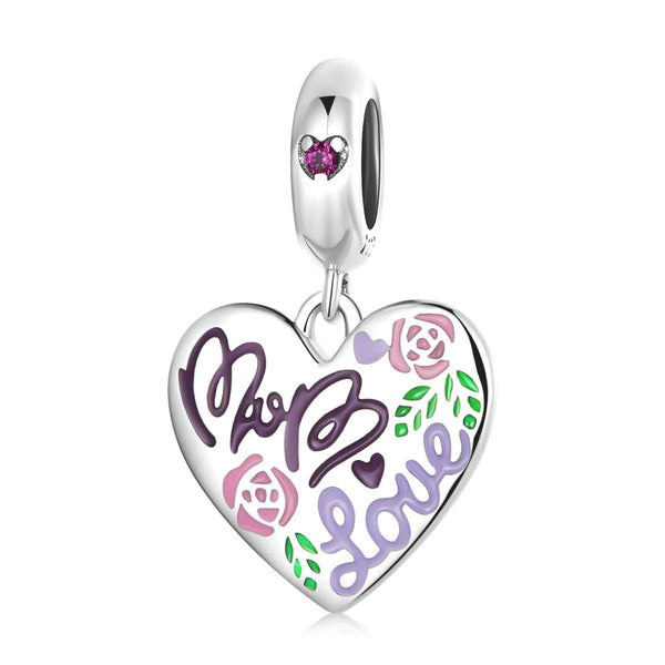 925 Sterling Silver Colorful Doodle Heart Pendant For Diy Bracelet Or Necklace Necklaces & Pendants