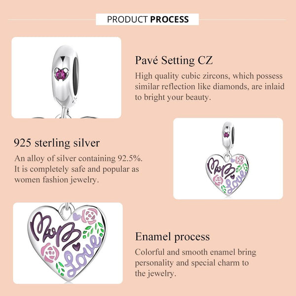 925 Sterling Silver Colorful Doodle Heart Pendant For Diy Bracelet Or Necklace Necklaces & Pendants