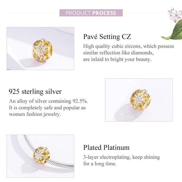 925 Sterling Silver Golden Daisy Beaded Bracelet Charms Charms & Pendants