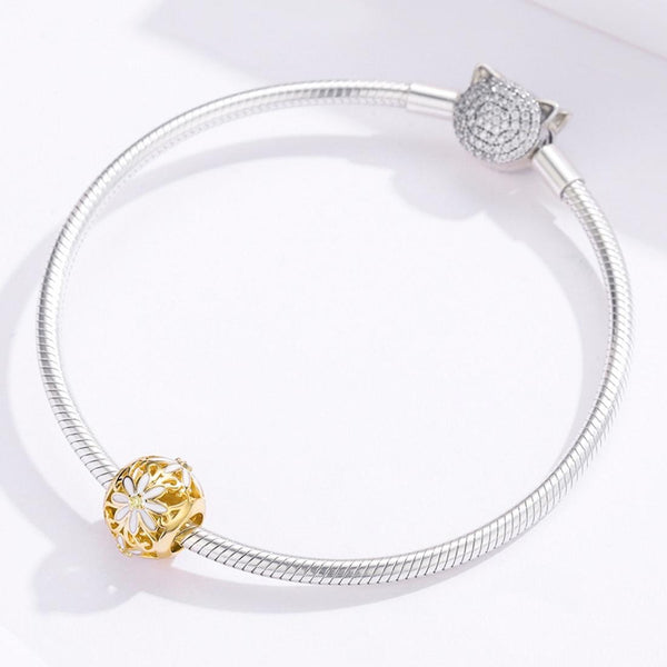 925 Sterling Silver Golden Daisy Beaded Bracelet Charms Charms & Pendants