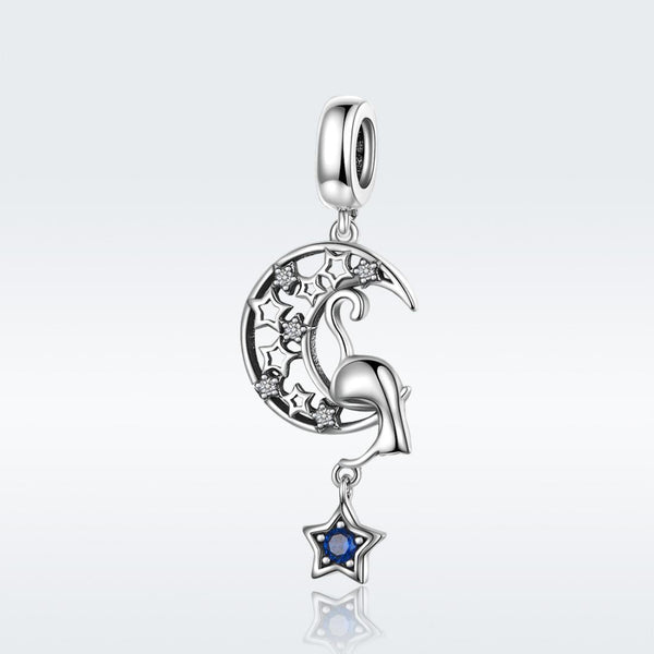 925 Sterling Silver Moon Cat Pendant For Bracelet Or Necklace Charms & Pendants