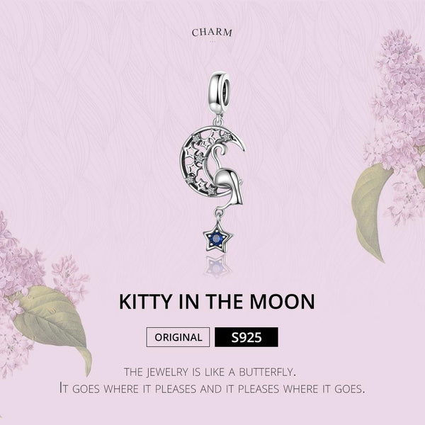 925 Sterling Silver Moon Cat Pendant For Bracelet Or Necklace Charms & Pendants
