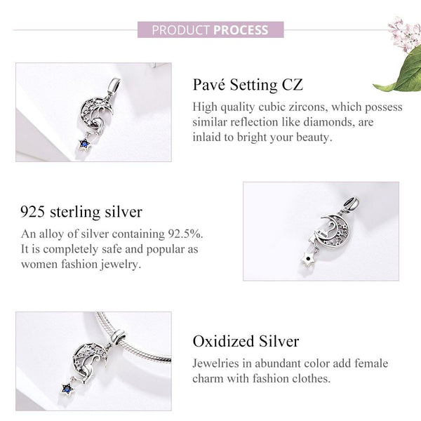 925 Sterling Silver Moon Cat Pendant For Bracelet Or Necklace Charms & Pendants