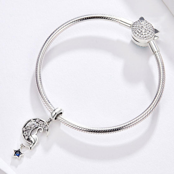 925 Sterling Silver Moon Cat Pendant For Bracelet Or Necklace Charms & Pendants