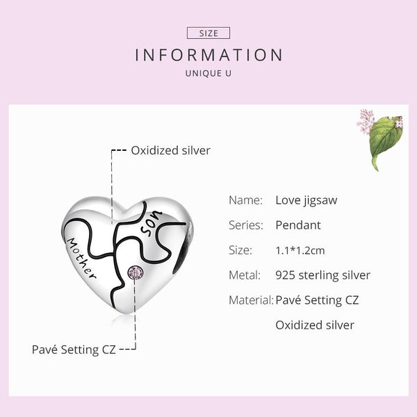 925 Sterling Silver Diy Heart Puzzle Beads For Bracelet / Necklace Craft Beads