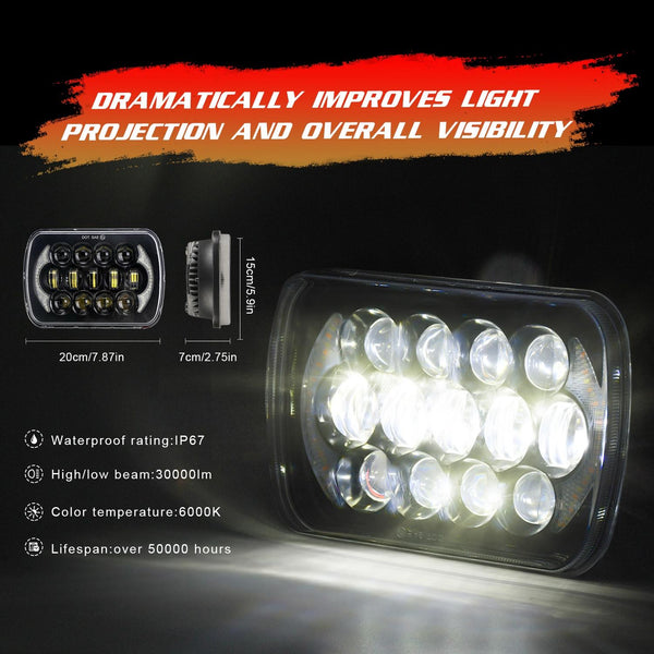 7 Inch 5X7 / 7X6 H4 Dc 9V 30V 30000Lm 300W 8Leds Car Square Shape Headlight Lamps For Jeep Wrangler Led Car Lights
