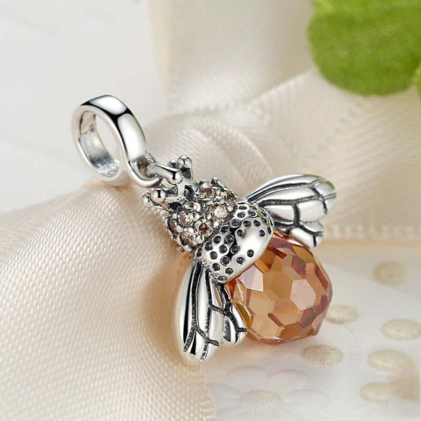 925 Sterling Silver Bee Crystal Pendant Charms & Pendants