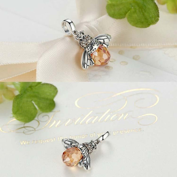 925 Sterling Silver Bee Crystal Pendant Charms & Pendants