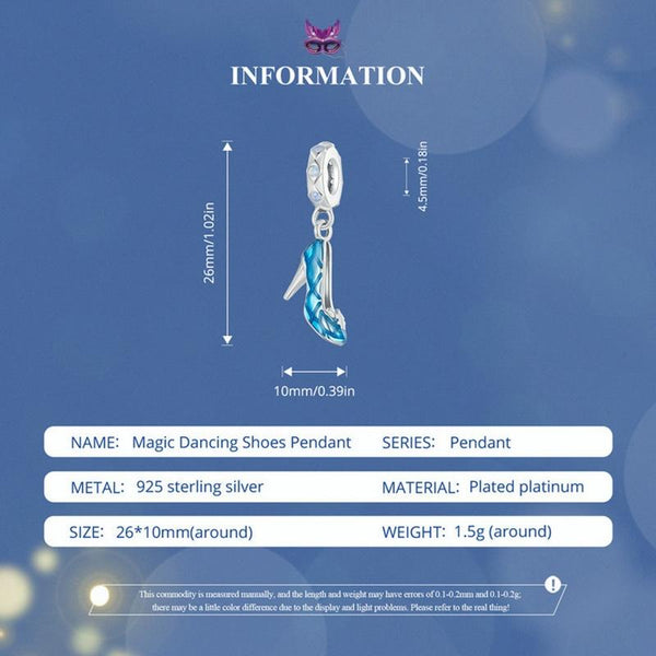 925 Sterling Silver Blue Magic Dance Shoes Necklace Pendant Charms & Pendants