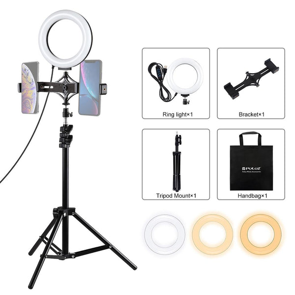 Parallel Live Broadcast Dual Phone Bracket With 1.1M Tripod & 6.2 Inch Led Ring Light Kit Laptop Cases & Bags