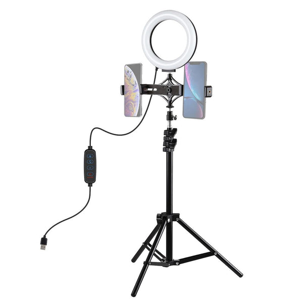 Parallel Live Broadcast Dual Phone Bracket With 1.1M Tripod & 6.2 Inch Led Ring Light Kit Laptop Cases & Bags