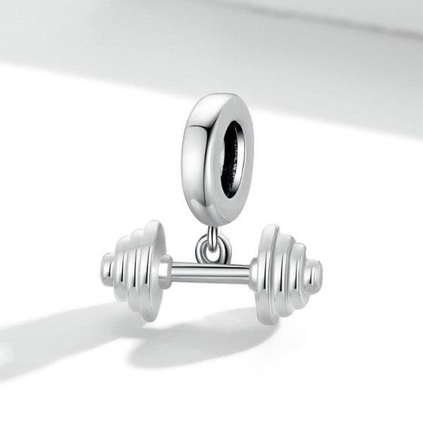 925 Sterling Silver Weightlifting Barbell Pendant For Bracelets / Necklaces Charms & Pendants
