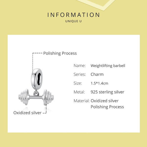 925 Sterling Silver Weightlifting Barbell Pendant For Bracelets / Necklaces Charms & Pendants