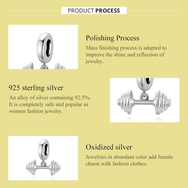 925 Sterling Silver Weightlifting Barbell Pendant For Bracelets / Necklaces Charms & Pendants
