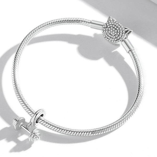 925 Sterling Silver Weightlifting Barbell Pendant For Bracelets / Necklaces Charms & Pendants