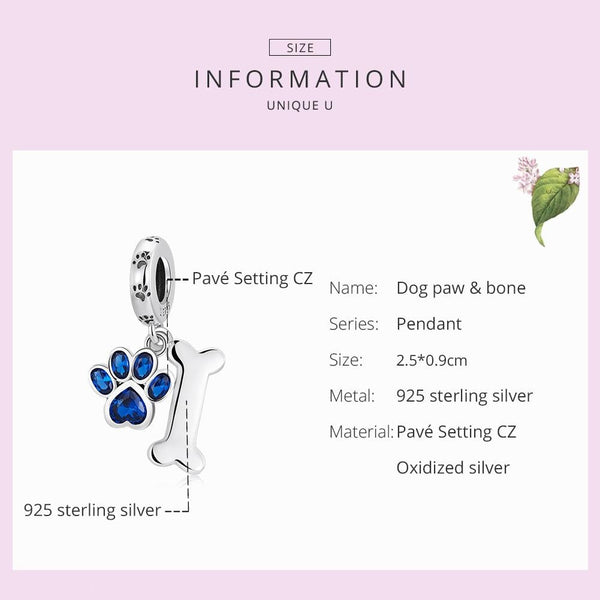 925 Sterling Silver Dog Paw Bone Pendant For Bracelet Or Necklace Necklaces & Pendants