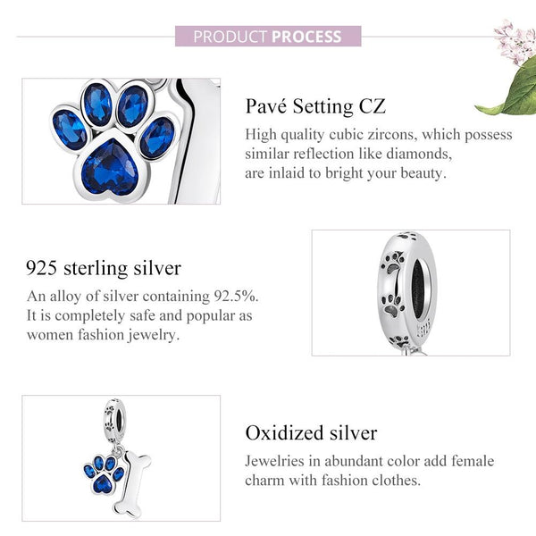 925 Sterling Silver Dog Paw Bone Pendant For Bracelet Or Necklace Necklaces & Pendants