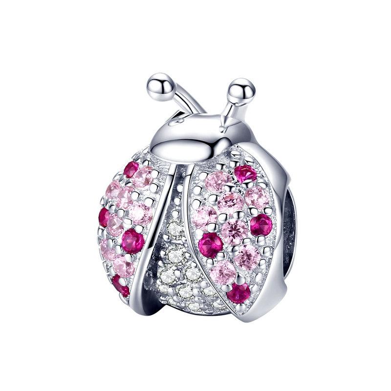 925 Sterling Silver Ladybug Pink Cz Insect Charm For Diy Bracelets Charms & Pendants