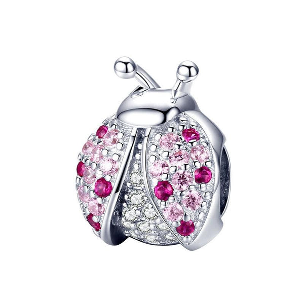 925 Sterling Silver Ladybug Pink Cz Insect Charm For Diy Bracelets Charms & Pendants