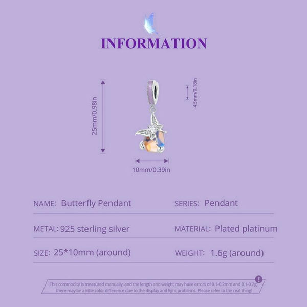 925 Sterling Silver Pastoral Butterfly Necklace Pendant Charms & Pendants
