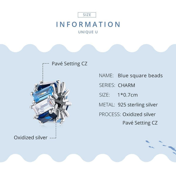 925 Sterling Silver Blue Zircon Cube Beads For Diy Bracelets & Necklaces Charms & Pendants