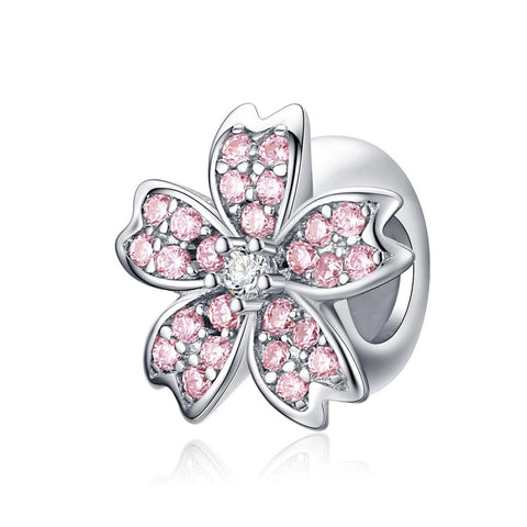 925 Sterling Silver Platinum Plated Pink Flower Beads For Diy Bracelets Charms & Pendants