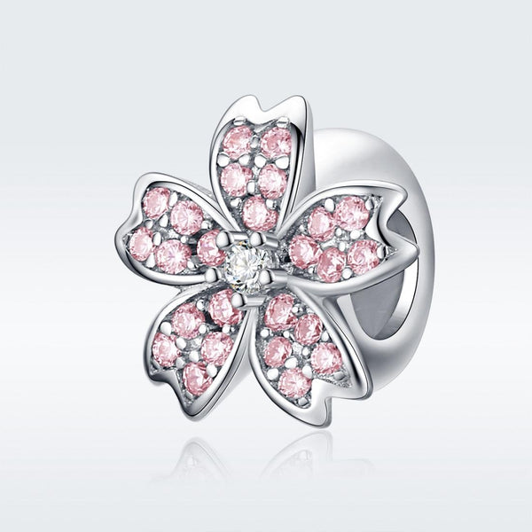 925 Sterling Silver Platinum Plated Pink Flower Beads For Diy Bracelets Charms & Pendants