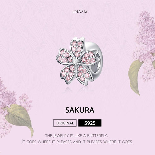 925 Sterling Silver Platinum Plated Pink Flower Beads For Diy Bracelets Charms & Pendants