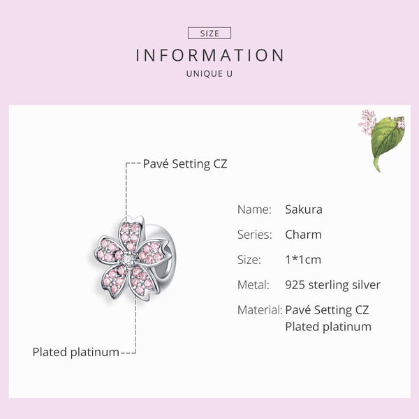 925 Sterling Silver Platinum Plated Pink Flower Beads For Diy Bracelets Charms & Pendants