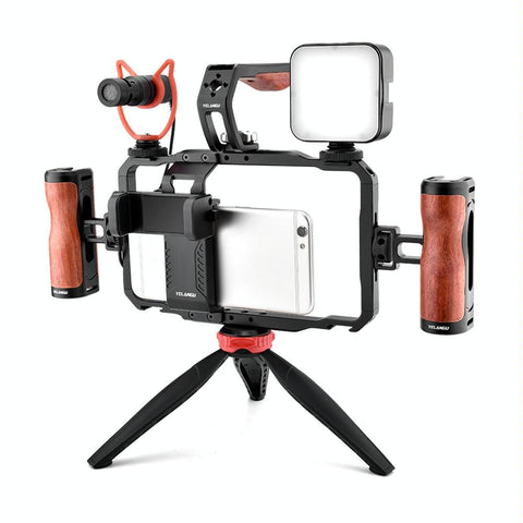 Vlogging Live Broadcast Smartphone Video Rig With Led Light And Microphone Other Mobile Accessories